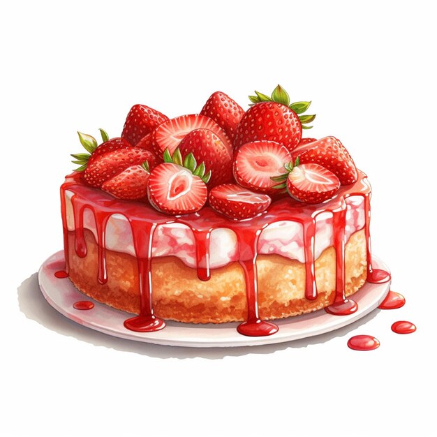 Photo peinture d'un gâteau de fraises avec glaçage à gouttes et fraises génératives ai