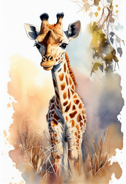 Une peinture d'une girafe avec le mot girafe dessus