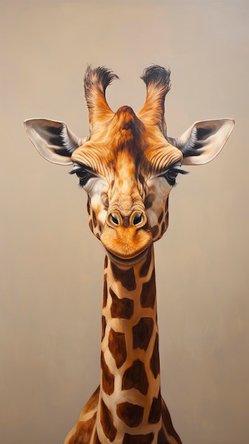 une peinture d'une girafe avec les yeux fermés.