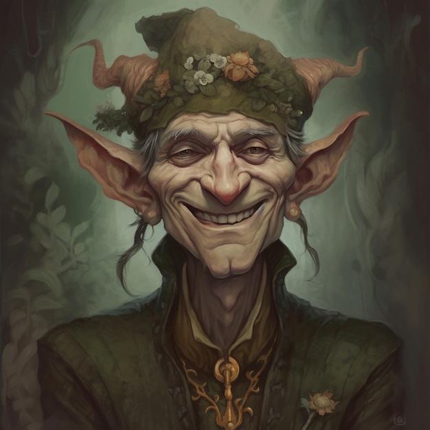 Une peinture d'un gobelin gobelin troll souriant malicieusement