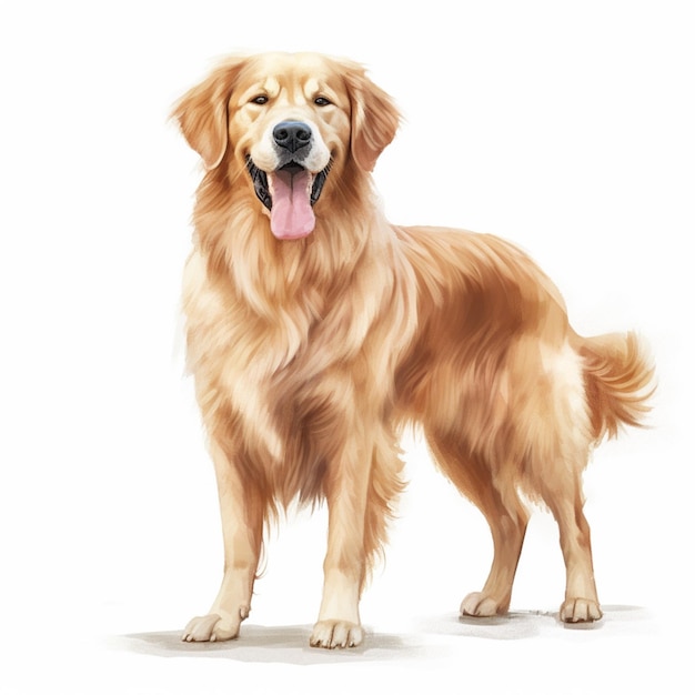 Peinture d'un golden retriever debout sur un fond blanc ai générative