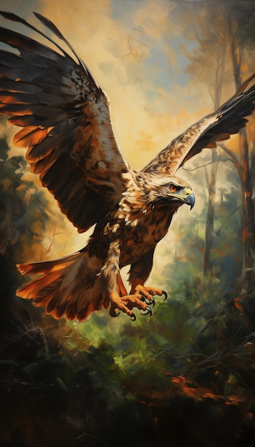 peinture d'un grand oiseau de proie volant dans l'air