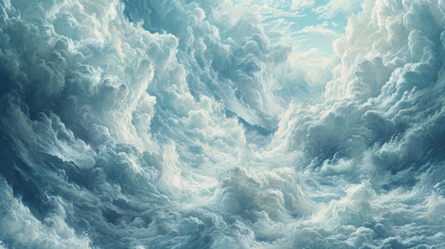 Une peinture d'une grande vague dans le ciel avec des nuages ai