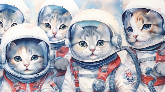 Une peinture d'un groupe de chats dans l'espace.