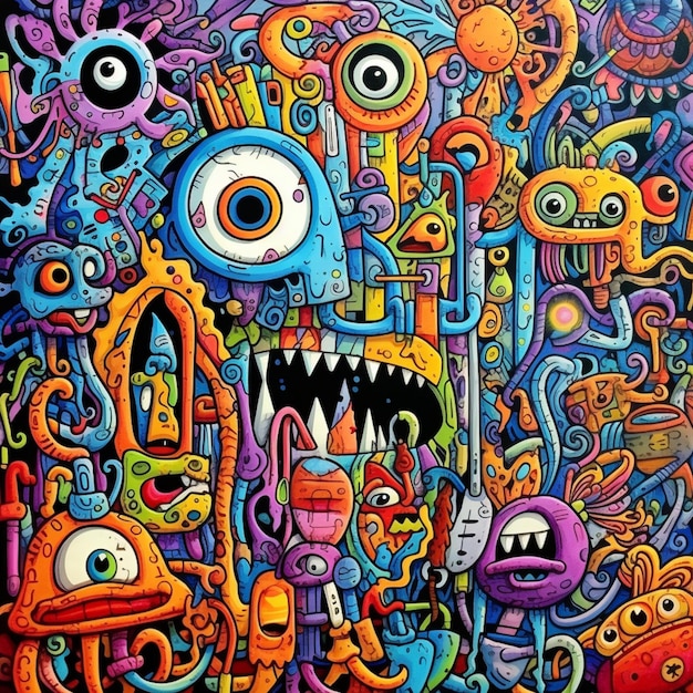 peinture d'un groupe de monstres avec un oeil géant IA générative