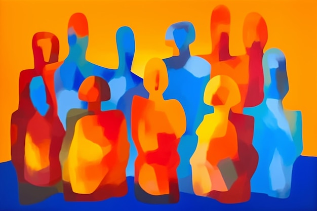 Une peinture d'un groupe de personnes avec le mot " sur le devant ".