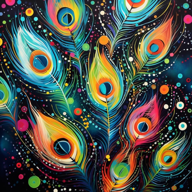 peinture d'un groupe de plumes colorées sur un fond noir