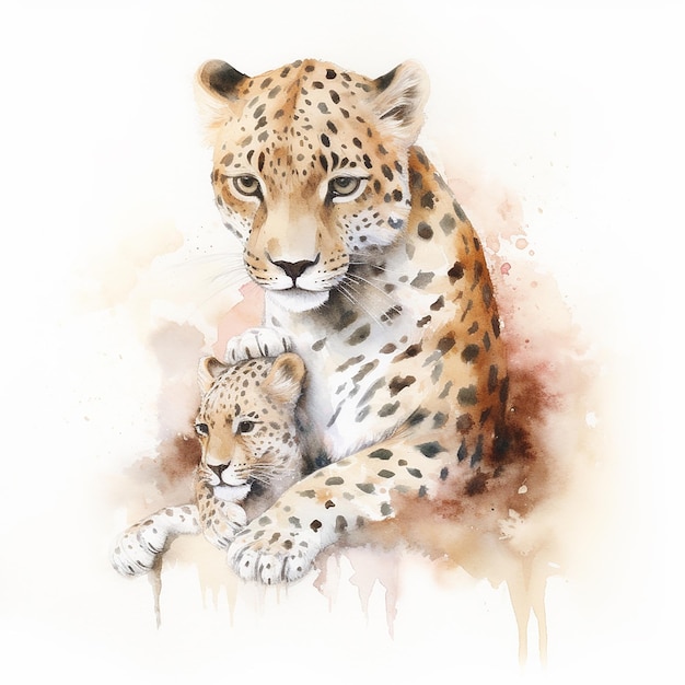 Une peinture d'un guépard et son petit