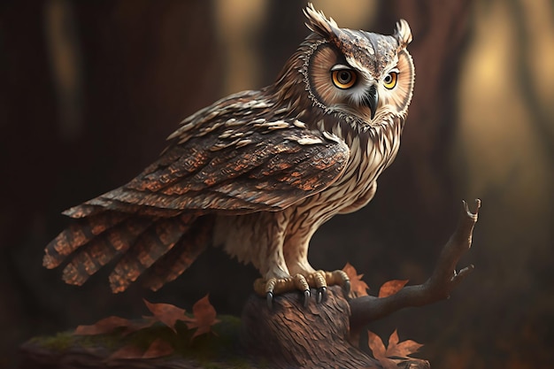 Une peinture d'un hibou assis sur une branche.