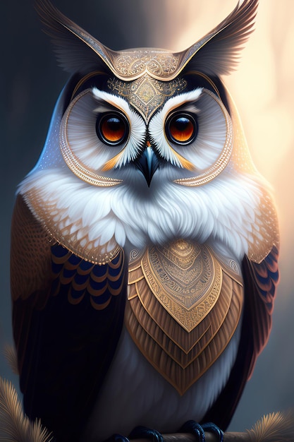 Une peinture d'un hibou aux yeux orange