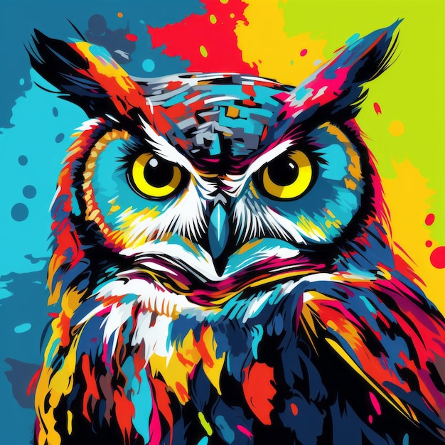 Peinture de hibou colorée dans le style de l'art pop