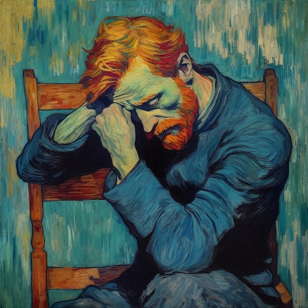 Peinture d'un homme avec une barbe assis sur une chaise générative ai
