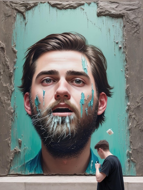 Une peinture d'un homme avec une barbe et le mot " dessus "