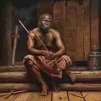 Photo une peinture d'un homme avec un bâton à la main et une image d'un hommes avec une épée