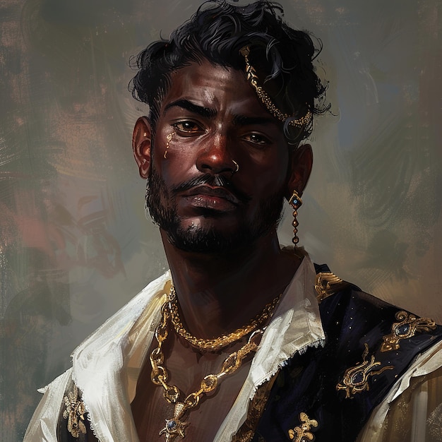 une peinture d'un homme avec une chaîne d'or autour de son cou et le mot il dessus