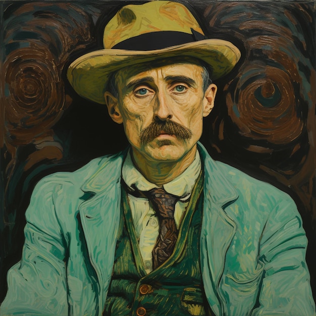 Photo peinture d'un homme avec un chapeau et une veste verte