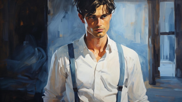 Photo une peinture d'un homme en chemise blanche et bretelles