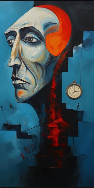 une peinture d'un homme avec une montre sur le visage