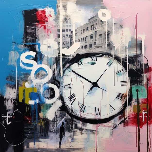 Photo une peinture d'une horloge avec le mot 