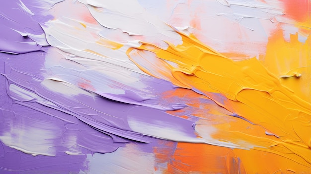 Peinture à l'huile abstraite sur toile Taches de peinture Des traits de peinture violette orange et blanche créés avec la technologie d'IA générative