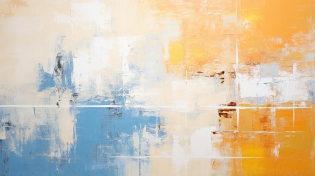 Peinture à l'huile abstraite sur toile Taches de peinture Traits de peinure bleu orange blanc créés avec la technologie d'IA générative