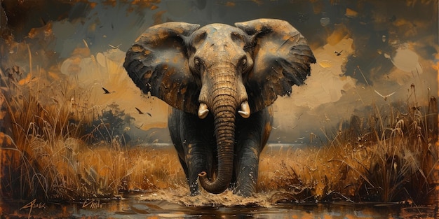 Peinture à l'huile d'un artiste éléphant collection de peintures d'animaux pour la décoration et l'intérieur