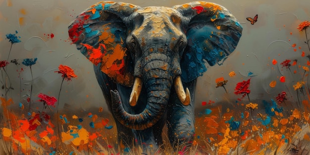 Photo peinture à l'huile d'un artiste éléphant collection de peintures d'animaux pour la décoration et l'intérieur