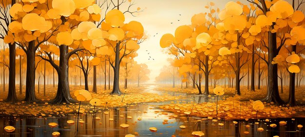 Photo une peinture à l'huile captivante capturant la beauté des arbres d'automne