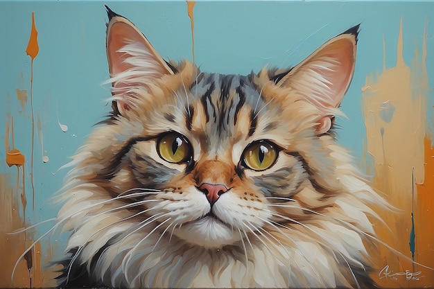 Peinture à l'huile de chat drôle