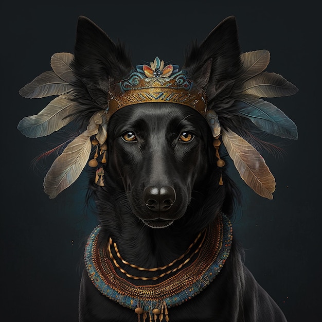 Photo peinture à l'huile de chien noir drôle art général généré par ai