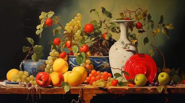 Peinture à l'huile de composition de nature morte ludique