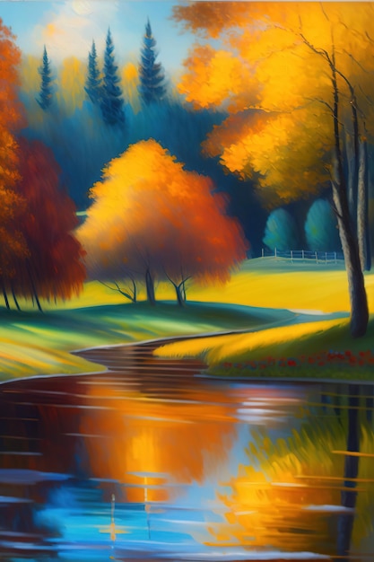 Peinture à l'huile dans le style de Monet parc d'automne couleurs chaudes générées par Ai