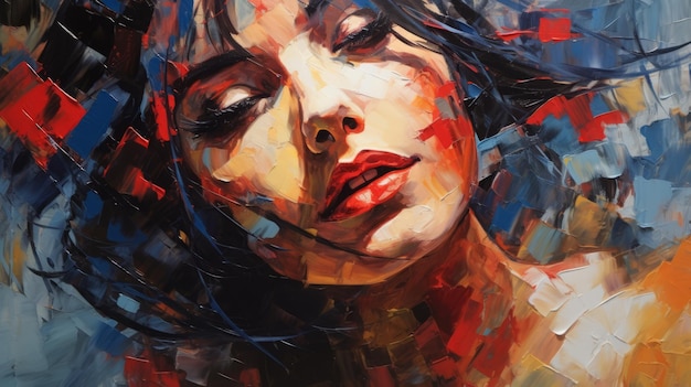 Peinture à l'huile d'impasto d'une femme aux yeux bleus dans le style d'Andrew Atroshenko