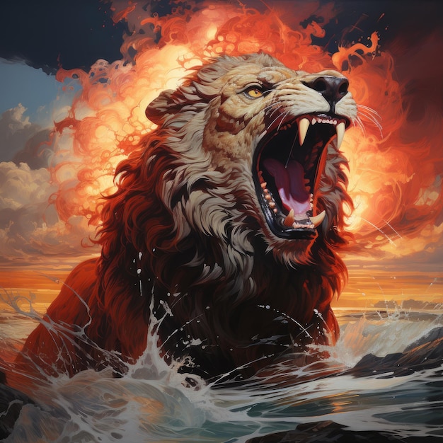 une peinture à l'huile d'une impulsion de lion