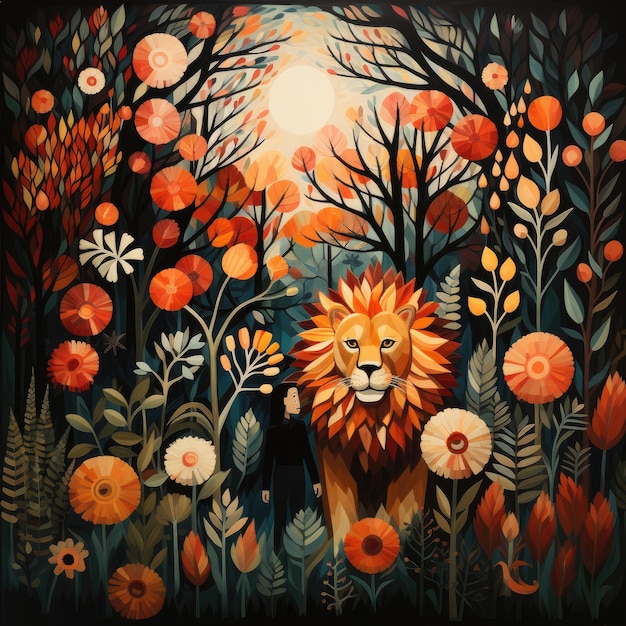 une peinture à l'huile d'une impulsion de lion