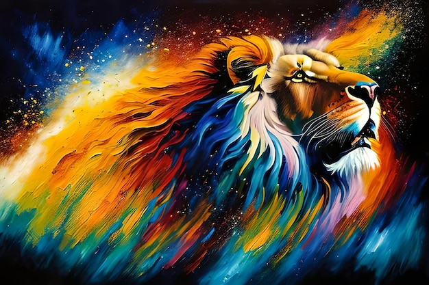 Peinture à l'huile d'un lion