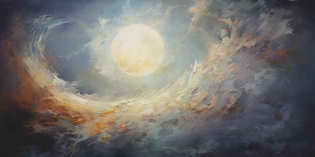 Peinture à l'huile d'une lune dans le ciel Toile d'art graphique en couleurs bleu foncé illustration Vue du paysage naturel en plein air