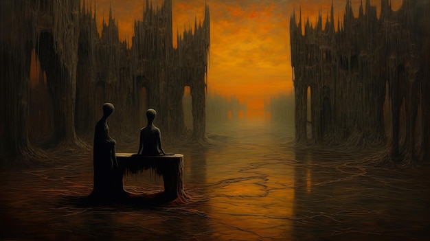 Photo peinture à l'huile minimaliste sombre de problèmes de droit dans le style de zdzislaw beksinski