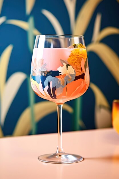 Photo une peinture à l'huile d'une table avec un vase de fruits et un vase d'un dîner de cocktail de boisson de fruits