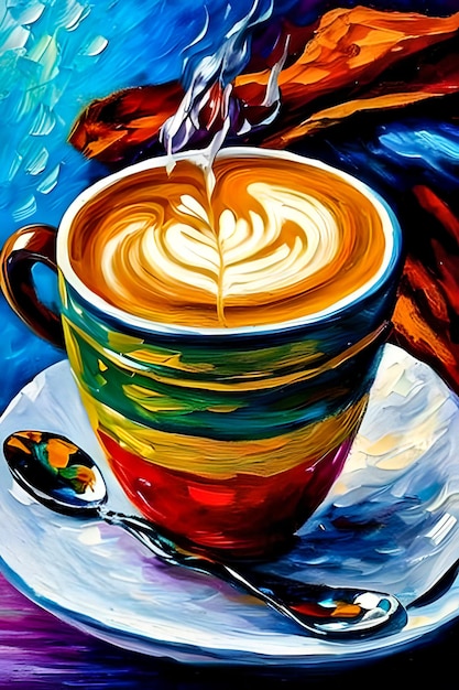 Peinture à l'huile une tasse de café