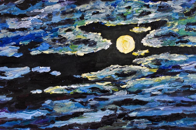 Peinture à l'huile sur toile ciel nocturne art dessin nuit au clair de lune passe-temps dessin acrylique