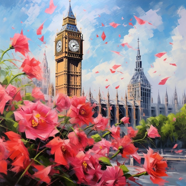 Peinture à l'huile sur toile fleur œuvre d'art Big Ben