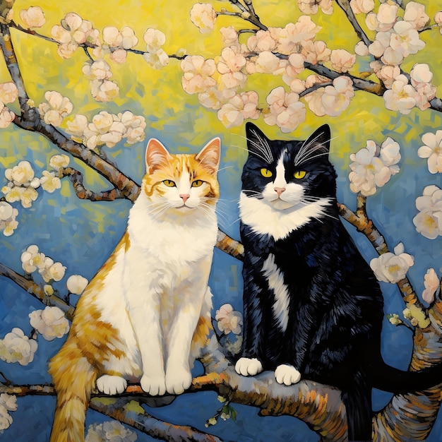Peinture à l'huile de Van Gogh représentant deux chats