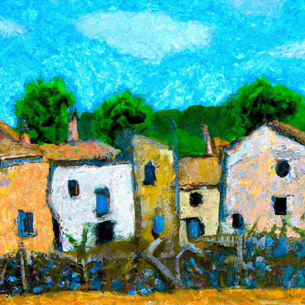 Peinture à l'huile d'un village de style Vang Gogh