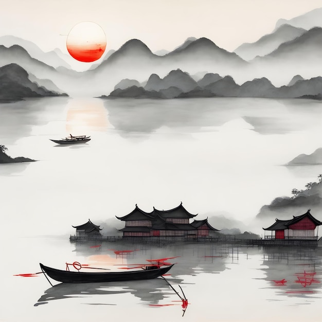peinture d'illustration de style chinois aquarelle