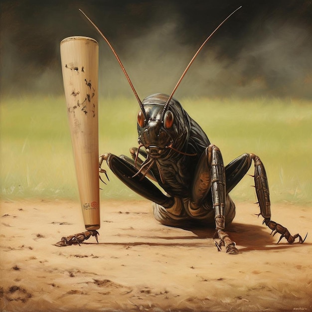 une peinture d'un insecte avec une batte de baseball