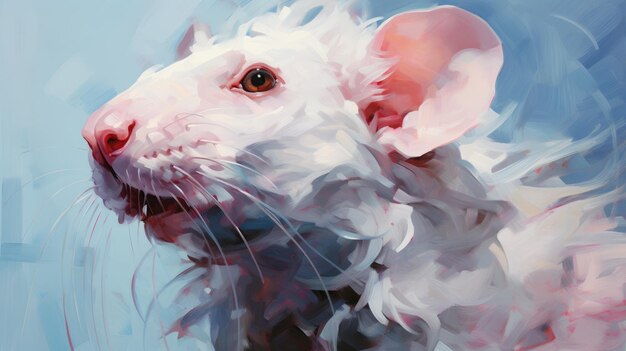Photo peinture intense de rat blanc en gros plan dans le style beeple avec des personnages ludiques