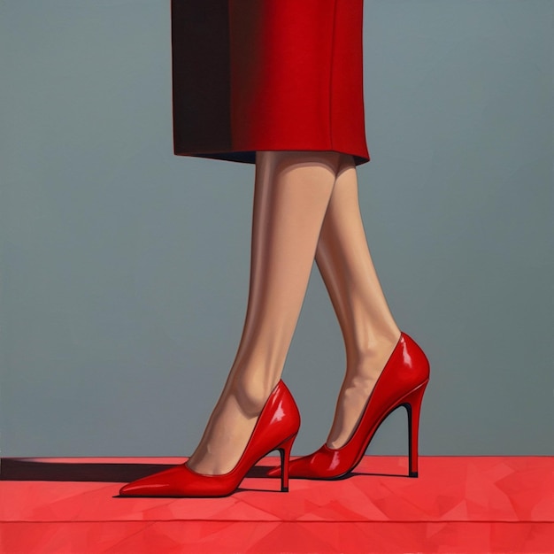 Photo peinture des jambes d'une femme en chaussures rouges sur une plate-forme rouge ai générative