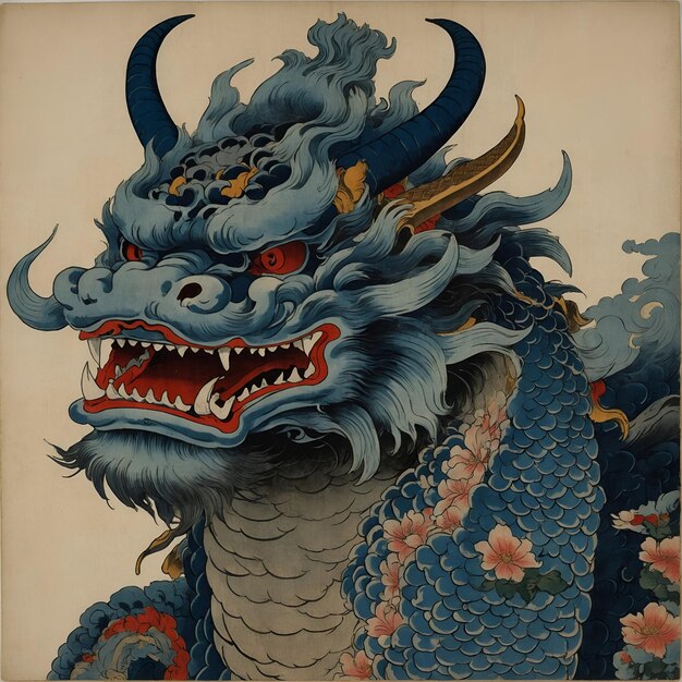 Photo peinture japonaise ukiyoe d'un dieu dragon