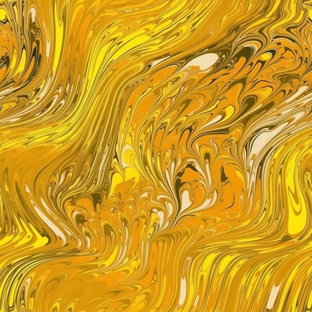 Peinture jaune et noire avec un motif de tourbillons.